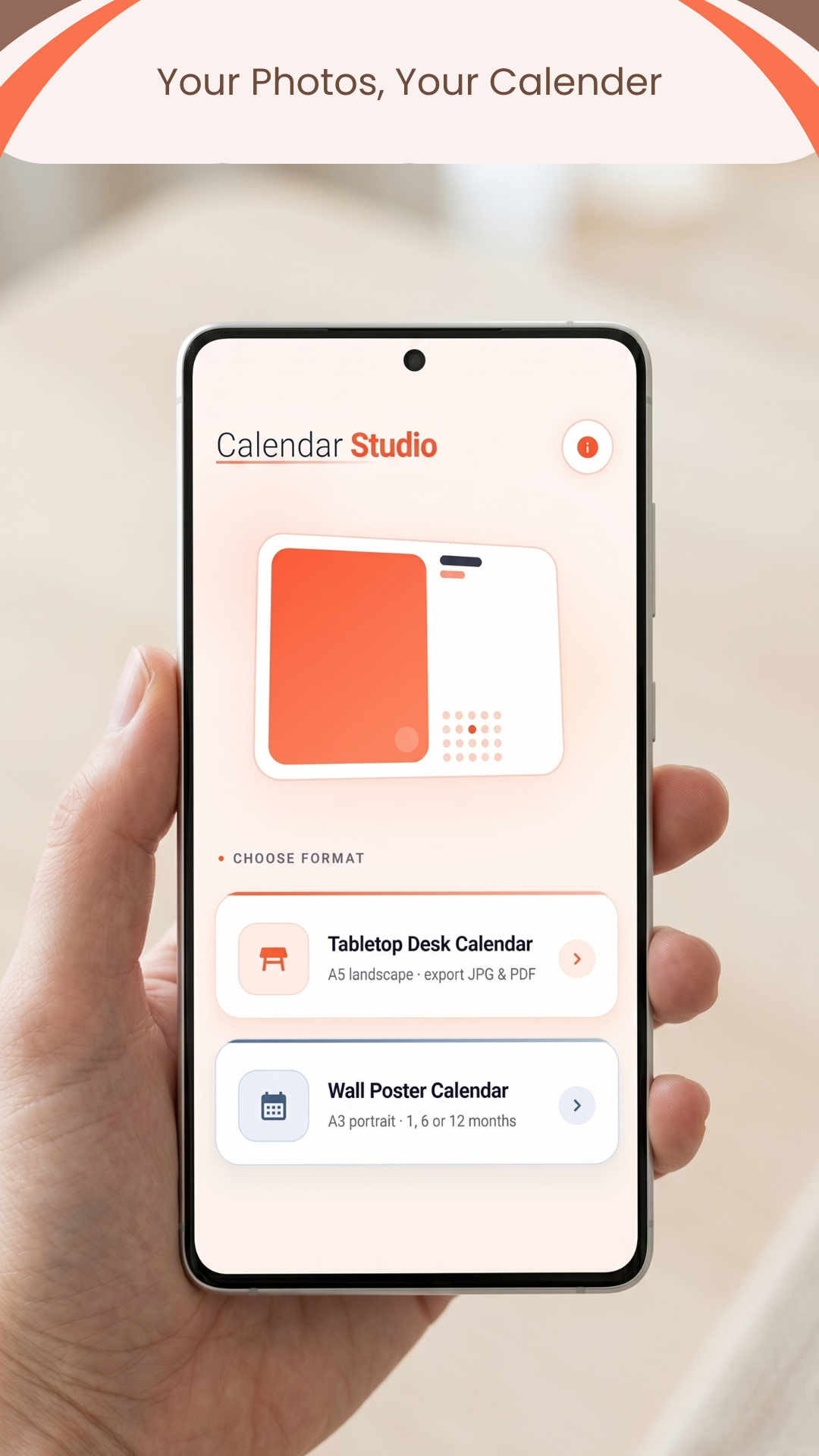 Home screen – choose format